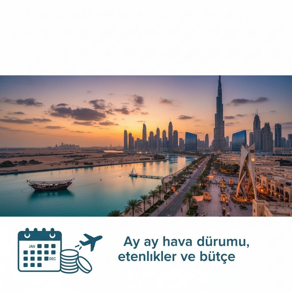 Dubai seyahati için aylara göre hava durumu ve etkinlik takvimi haritası