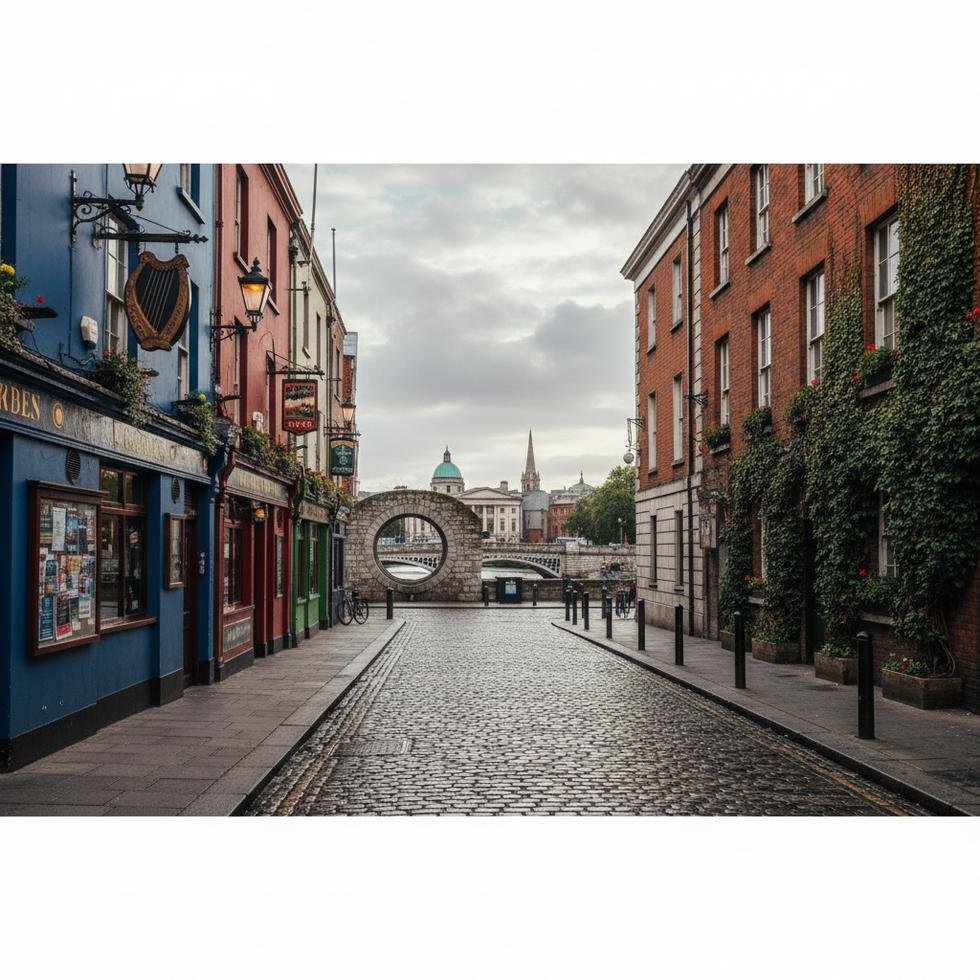 Dublin şehir manzarası ve tarihi binalar