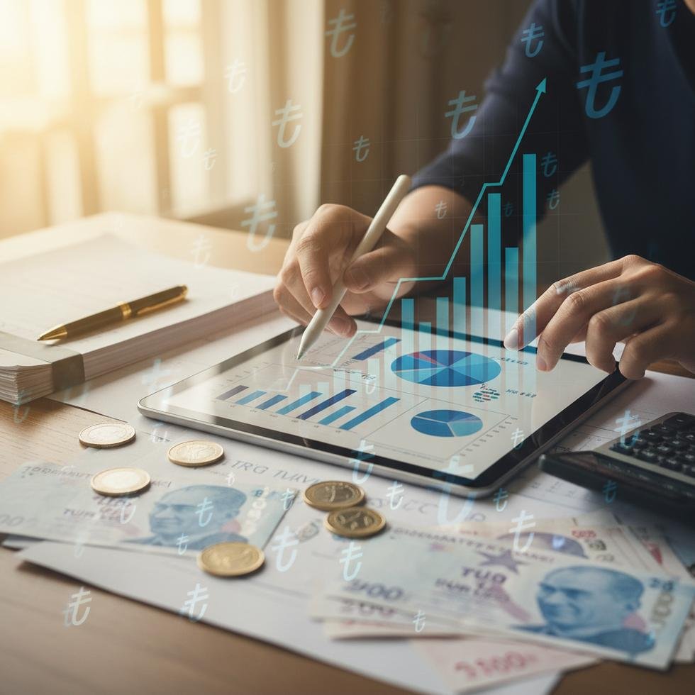 Türk lirası grafiklerini açıklayan bir finans danışmanı.