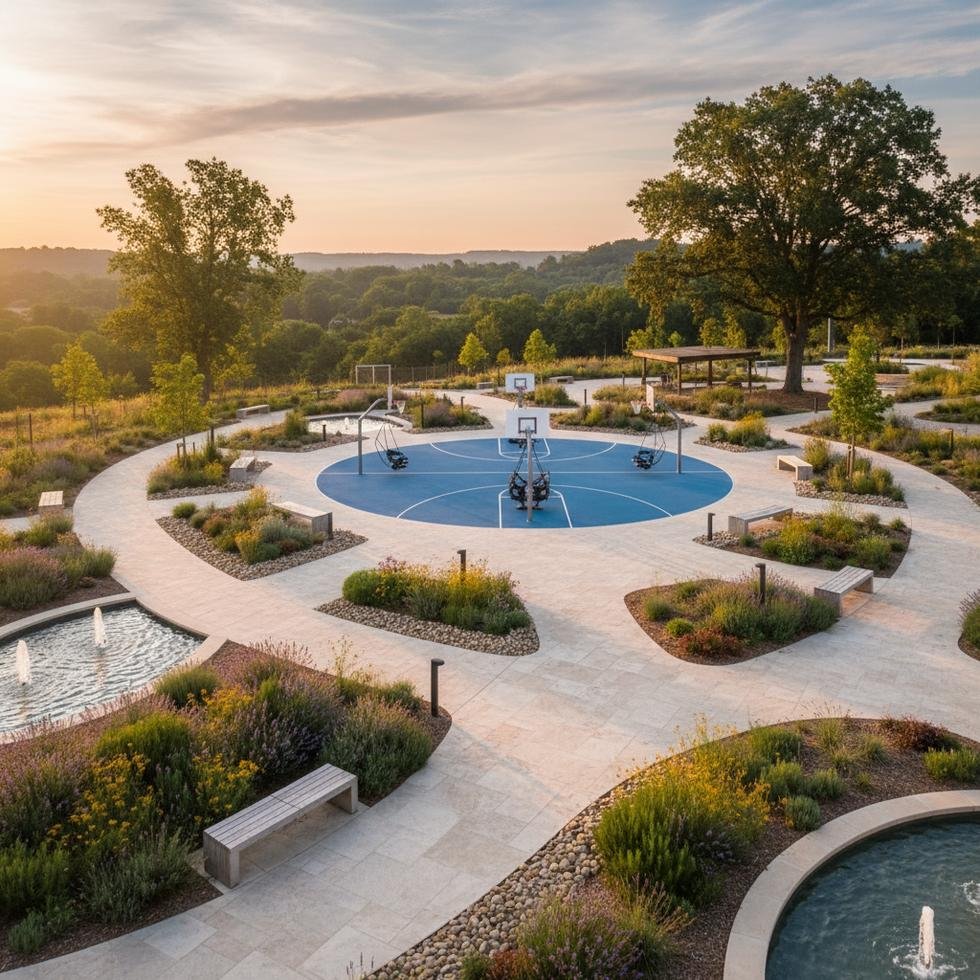 Engelsiz Yaşam Parkı'ndaki yürüme yolları ve spor tesisleri