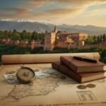 Granada ve Endülüs rota rehberi için El Hamra Sarayı ve şehir manzarası