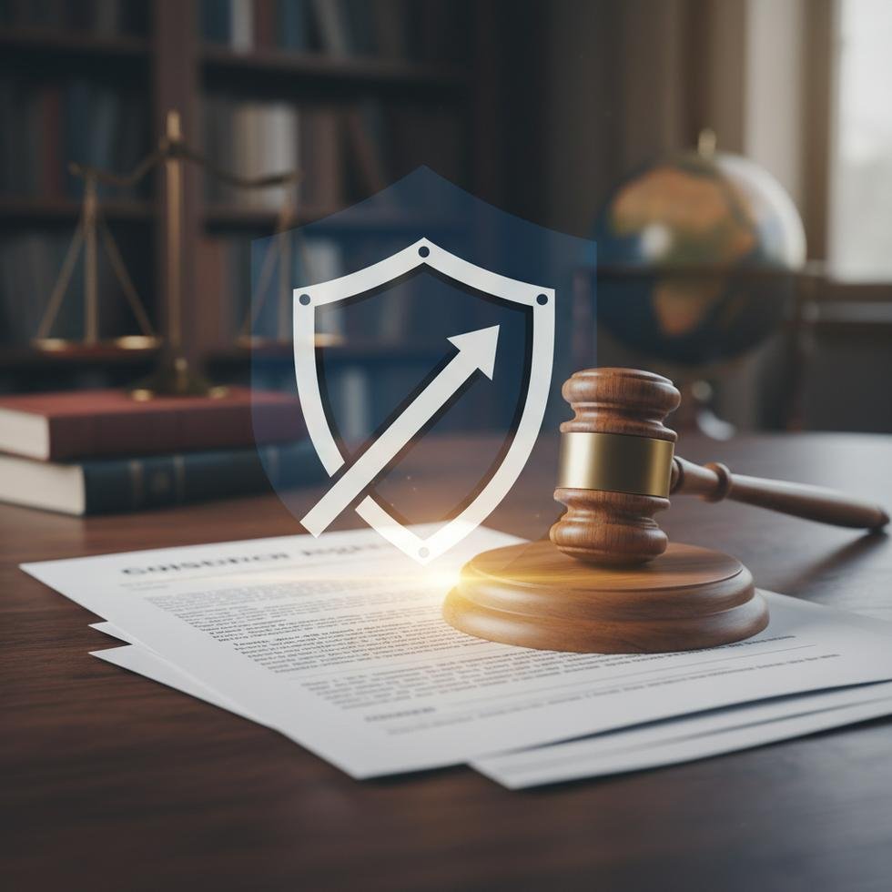 Tüketici haklarını temsil eden yasal belgeler ve tokmak.