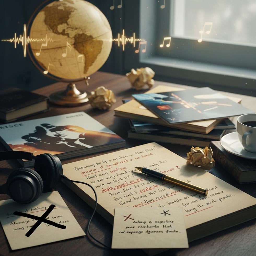 İngilizce şarkılarda argo ve küfürlü ifadeler konulu illüstrasyon