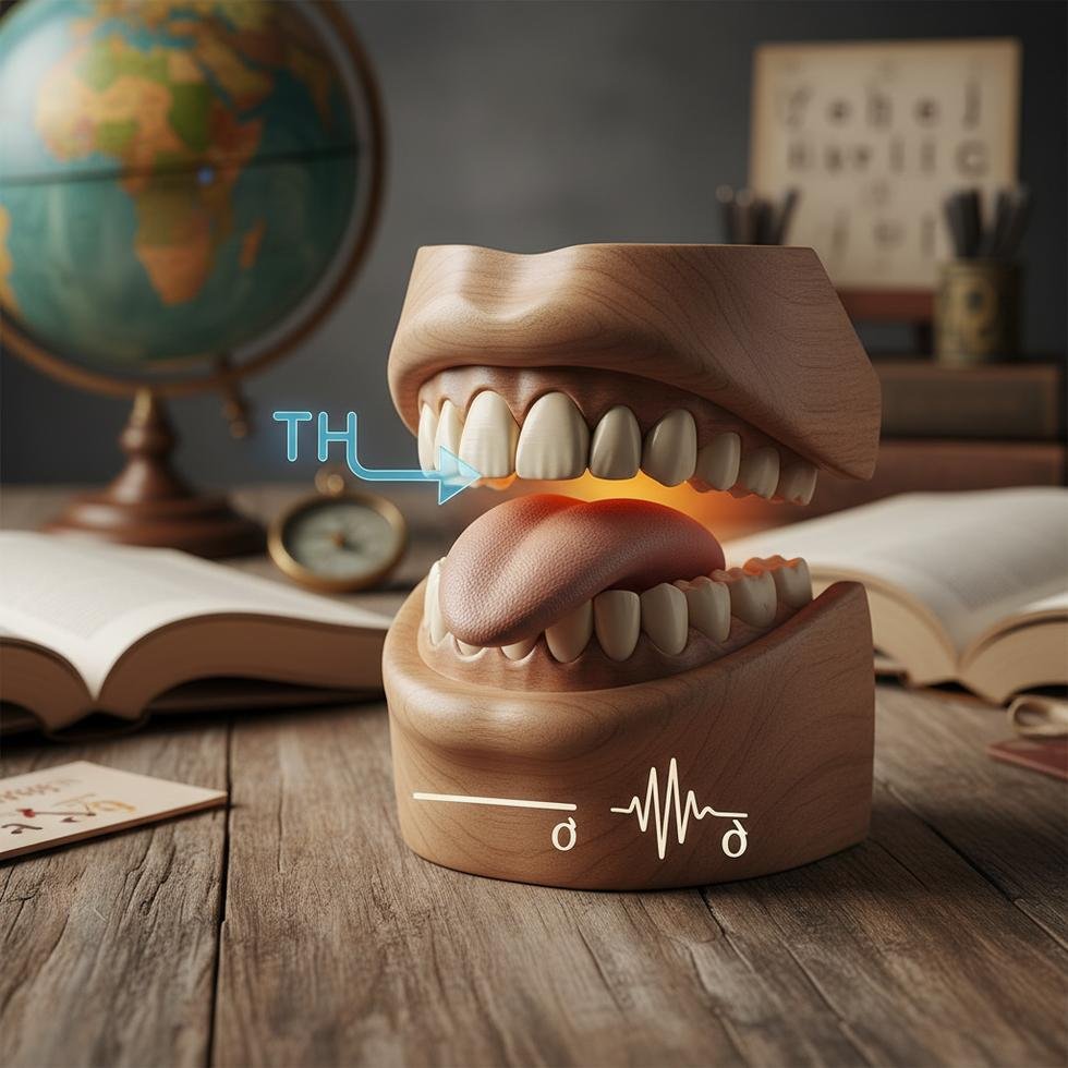 İngilizce TH sesi egzersizlerinde dil ve diş pozisyonu gösterimi