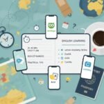 İngilizce öğrenme uygulamaları ve çalışma planını simgeleyen görsel