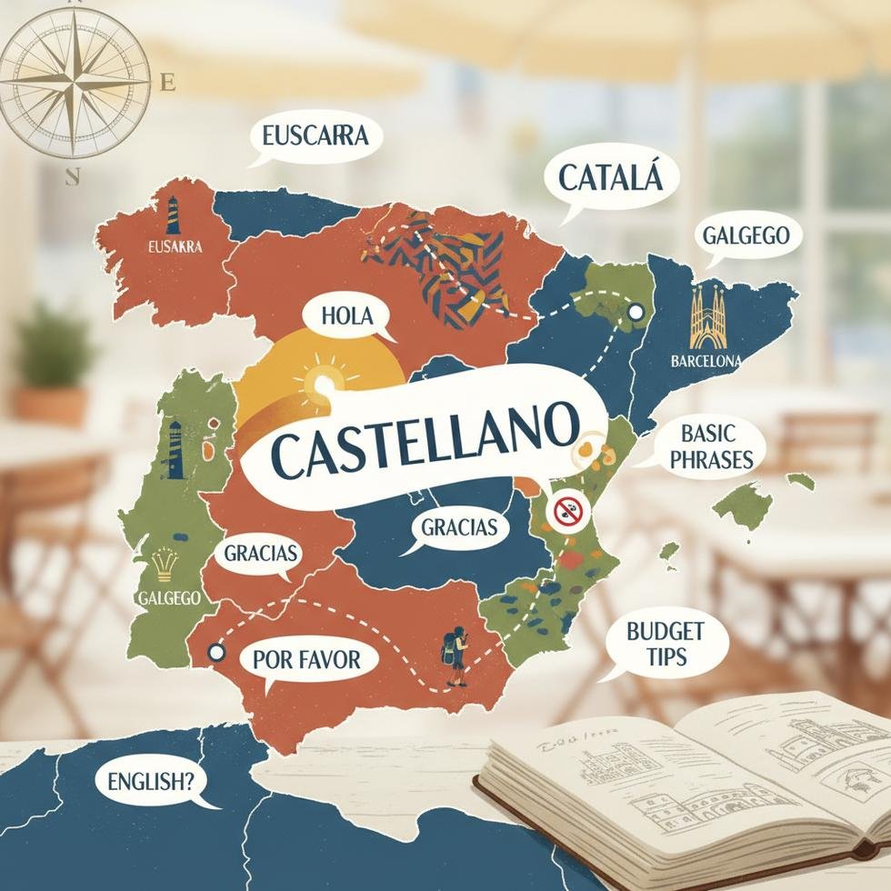 İspanya’da konuşulan dillerin haritası ve iletişim sembolleri