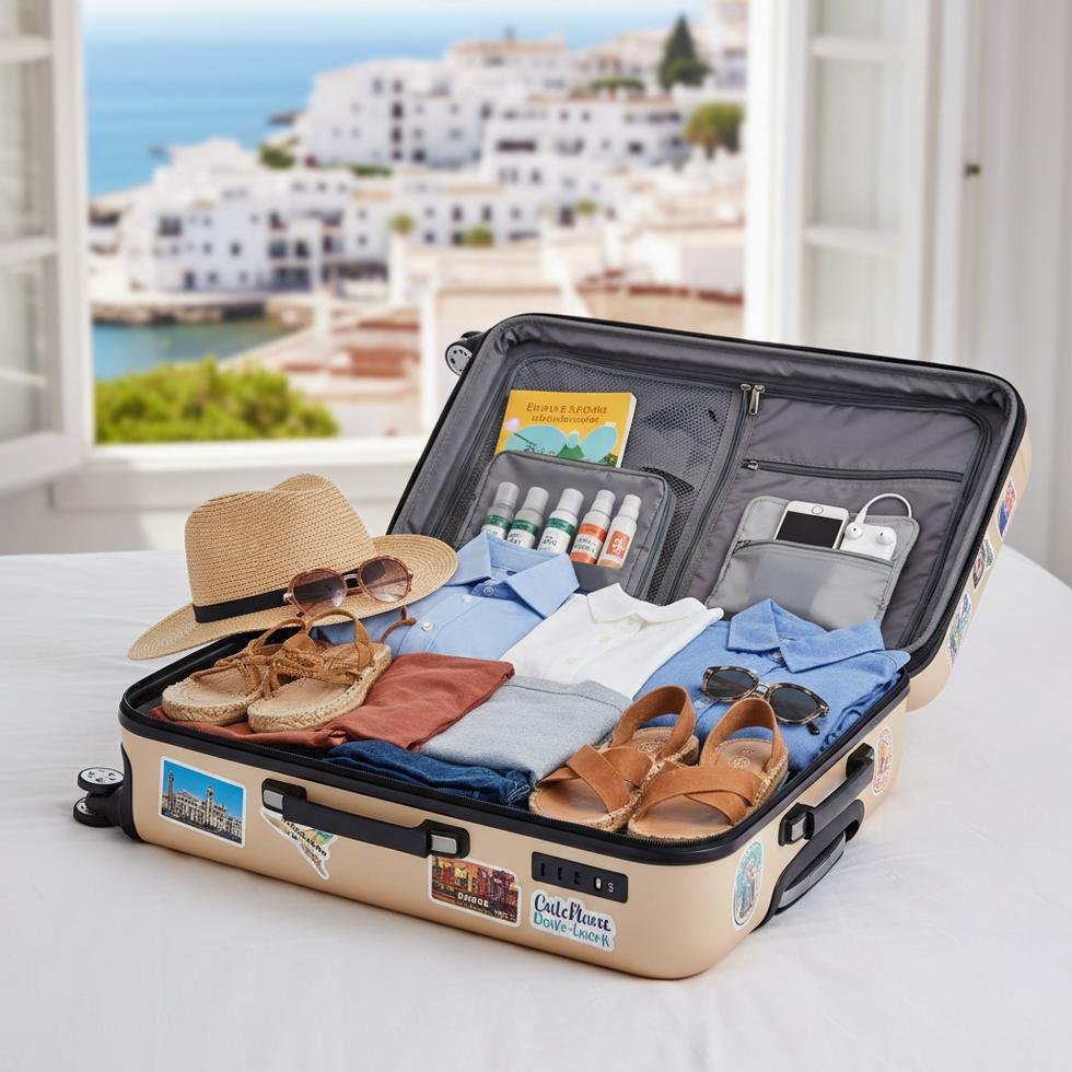 İspanya yaz seyahati için hazırlanmış hafif ve akıllı bavul
