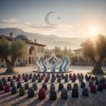 Öğrenciler okul bahçesinde dua ediyor