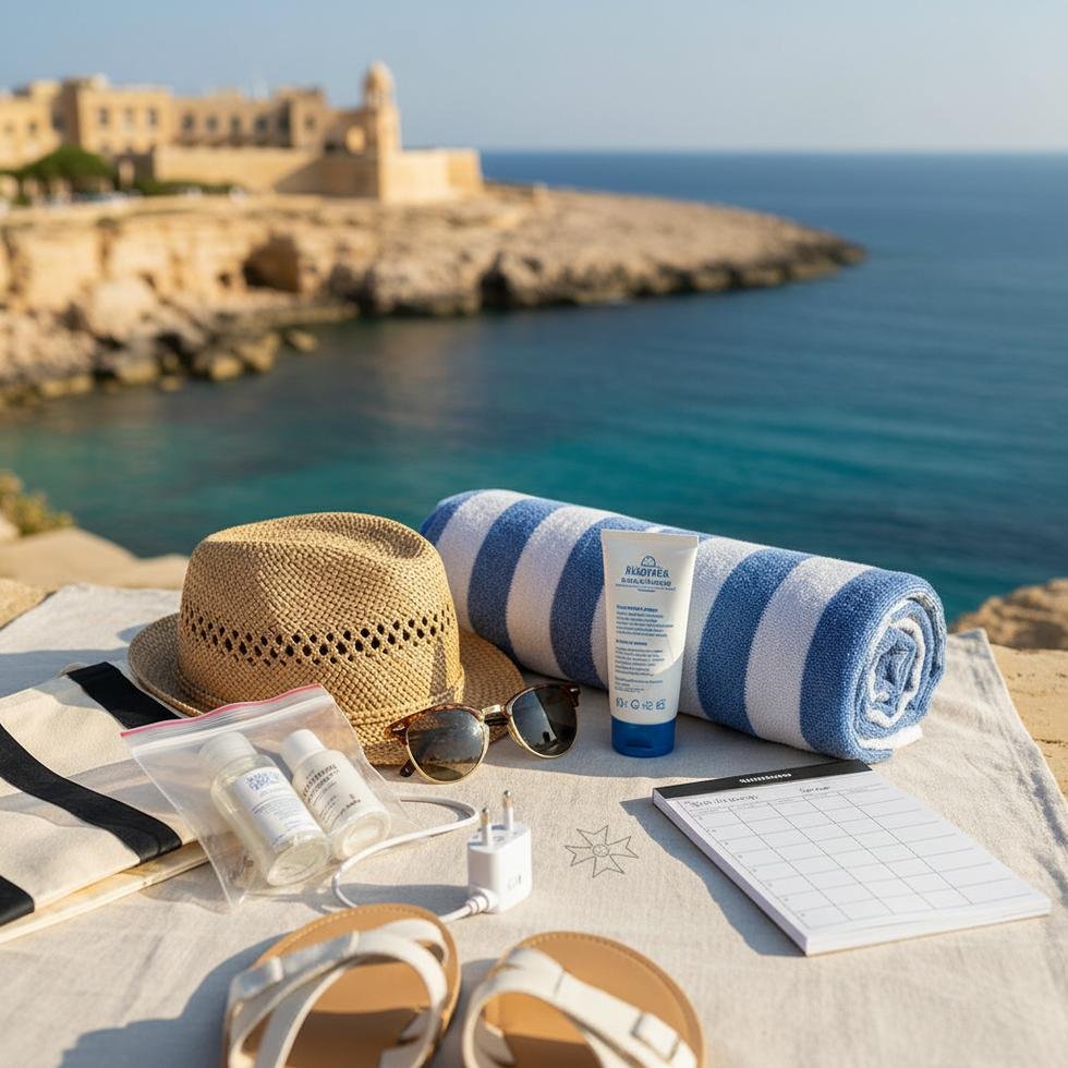 Malta yaz tatili için hazırlanan hafif ve eksiksiz bavul