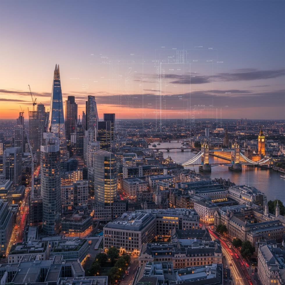 Londra şehir manzarası ve emlak sektörü.