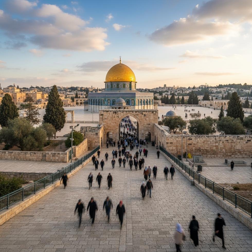 Mescid-i Aksa ve ibadet eden Müslümanlar