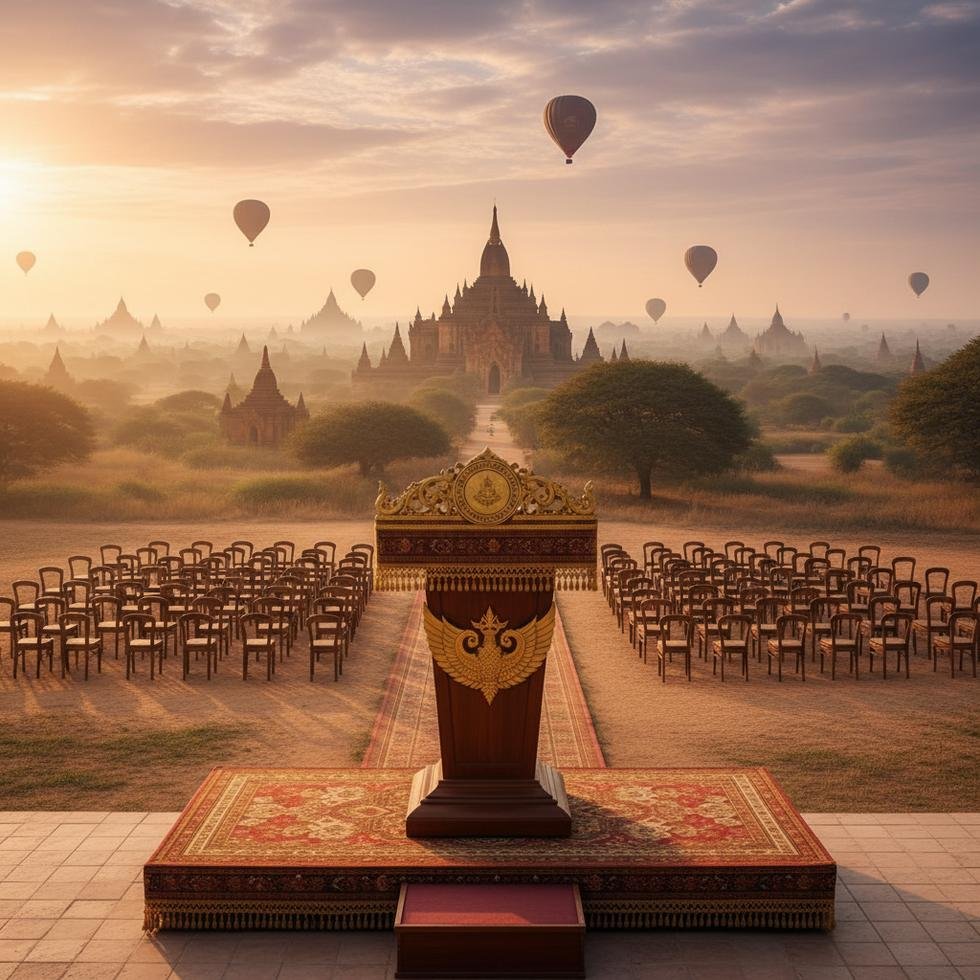 General Min Aung Hlaing askeri üniforma ile konuşma yapıyor