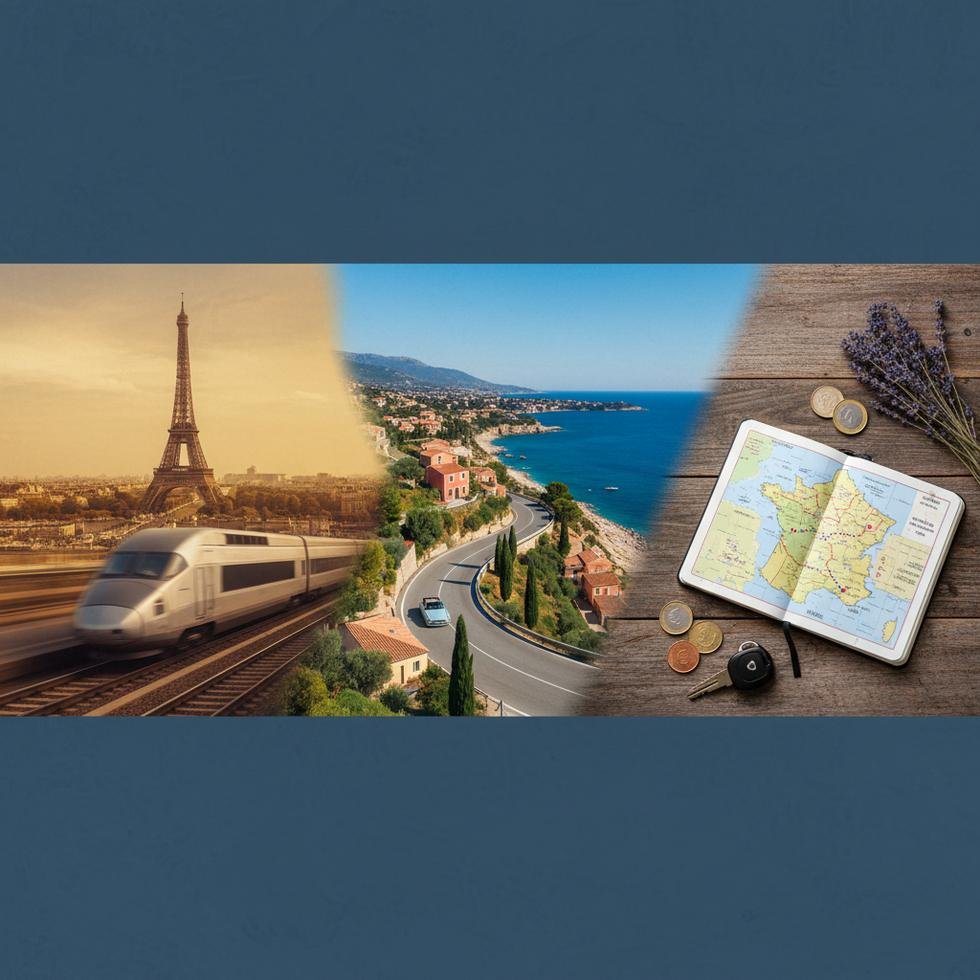 Paris'ten Nice'e uzanan tren ve araç rotası haritası