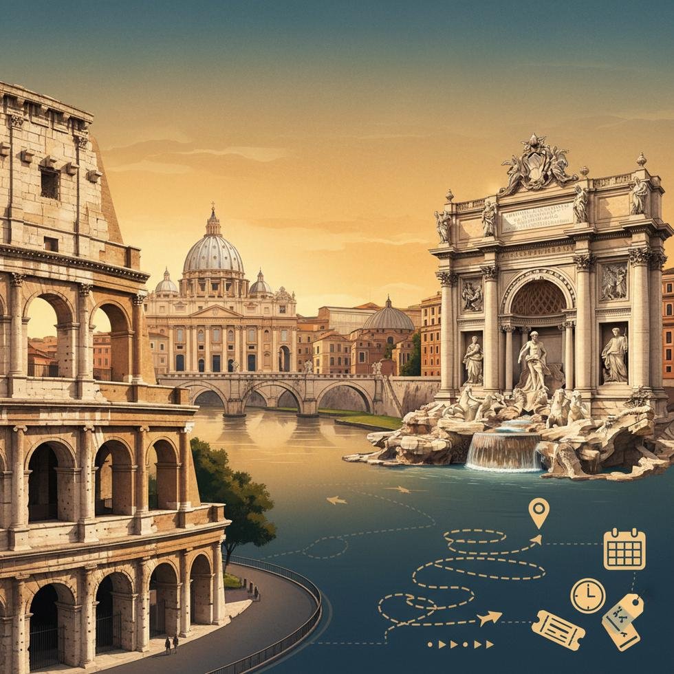 Roma’daki tarihi ve turistik yerleri gösteren yol haritası