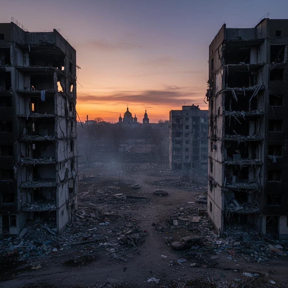 Ukrayna'da füze saldırısından sonra zarar görmüş binalar