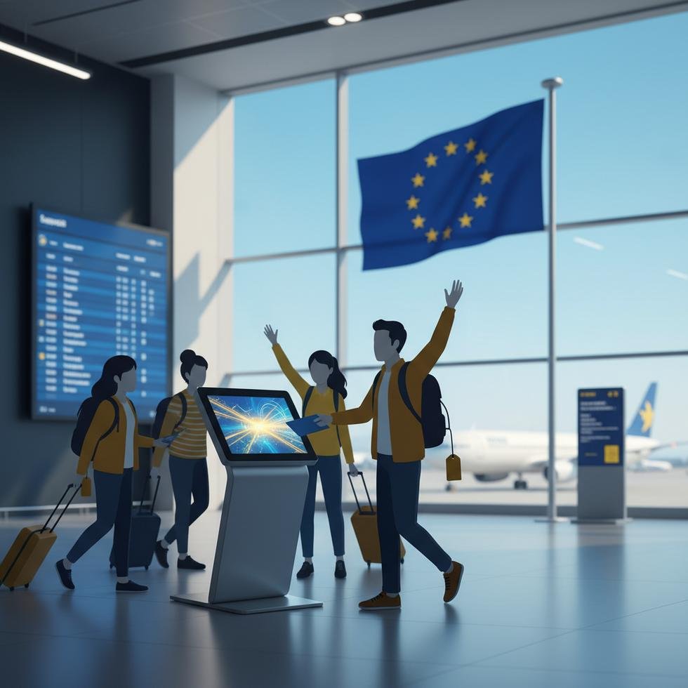 Havalimanında biyometrik verilerini taratan yolcular