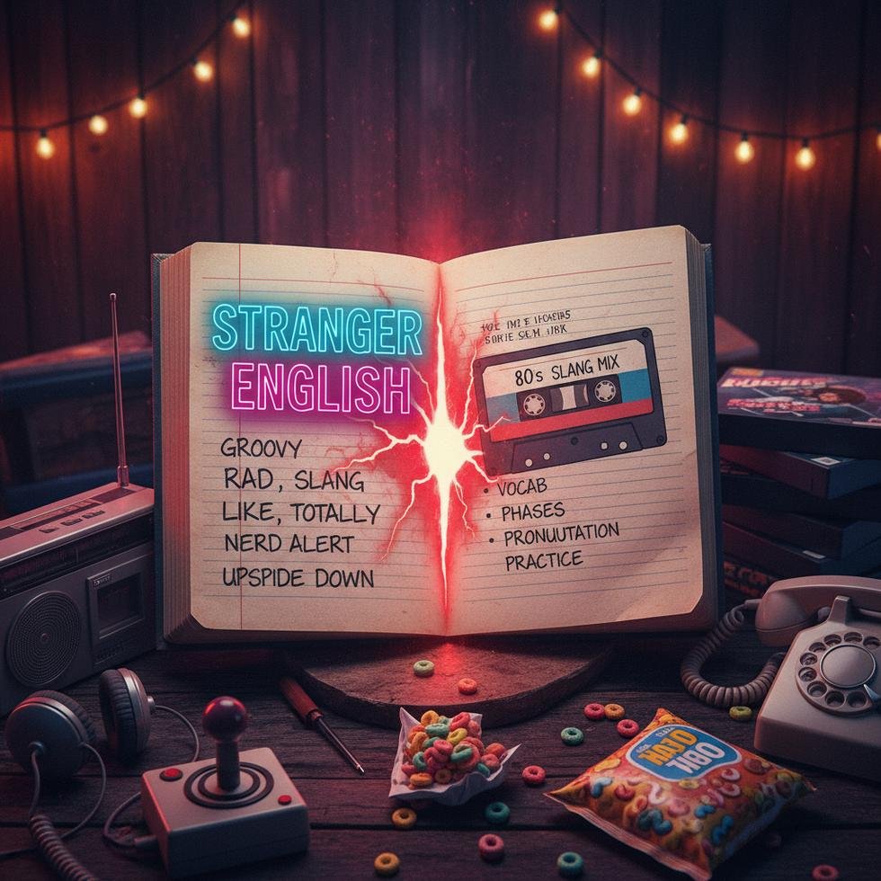 Stranger Things dizisinden nostaljik 80'ler temalı İngilizce öğrenme görseli