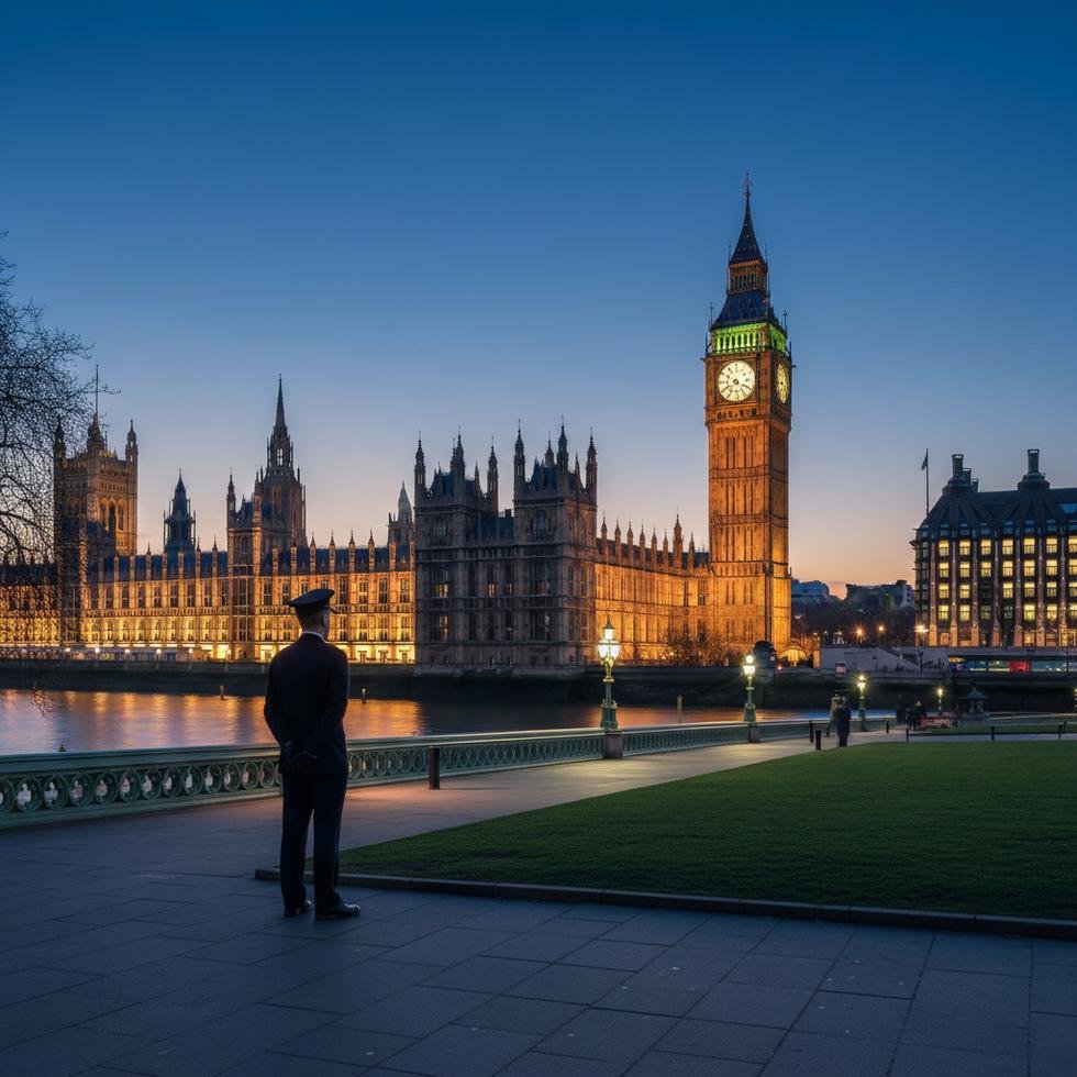 Birleşik Krallık parlamentosu önünde güvenlik görevlisi
