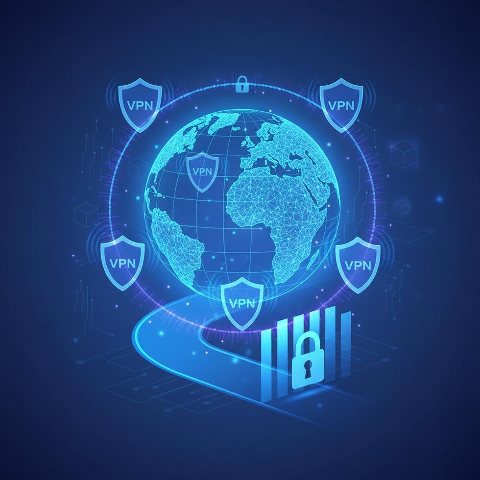 İnternet güvenliği kavramı ve VPN ikonları