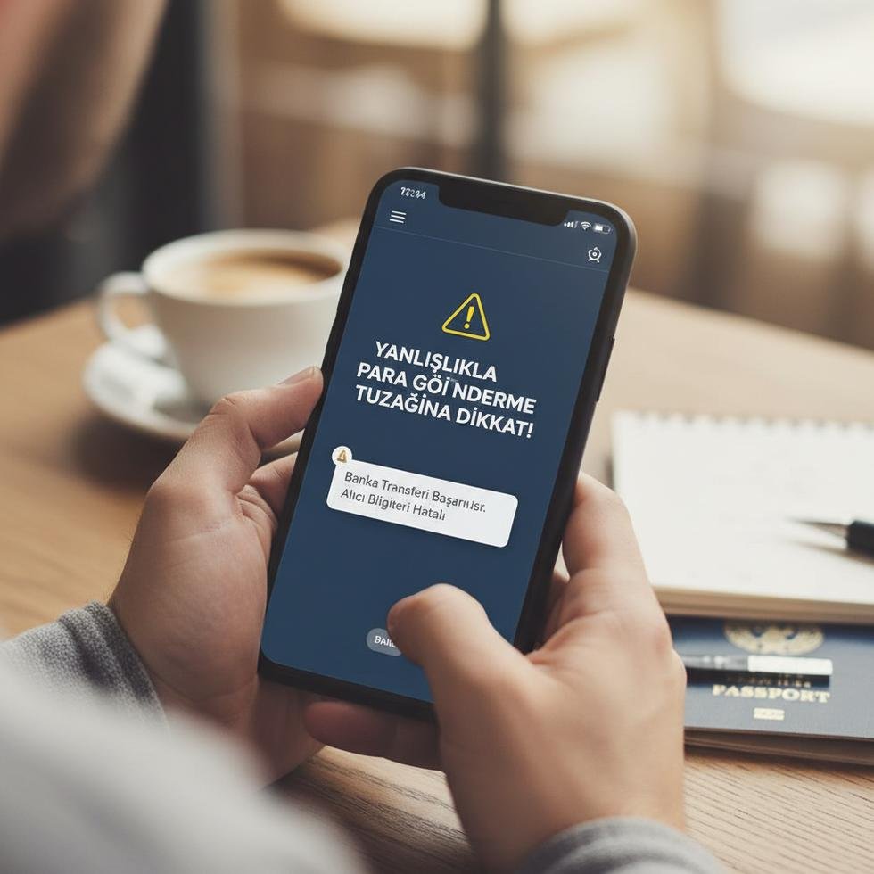 Yanlışlıkla para gönderildiği belirtilen bir telefon mesajına bakan endişeli kişi.