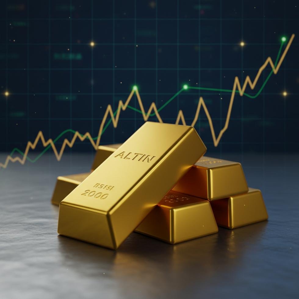 Altın külçeleri ve finansal dalgalanmaları temsil eden grafikler