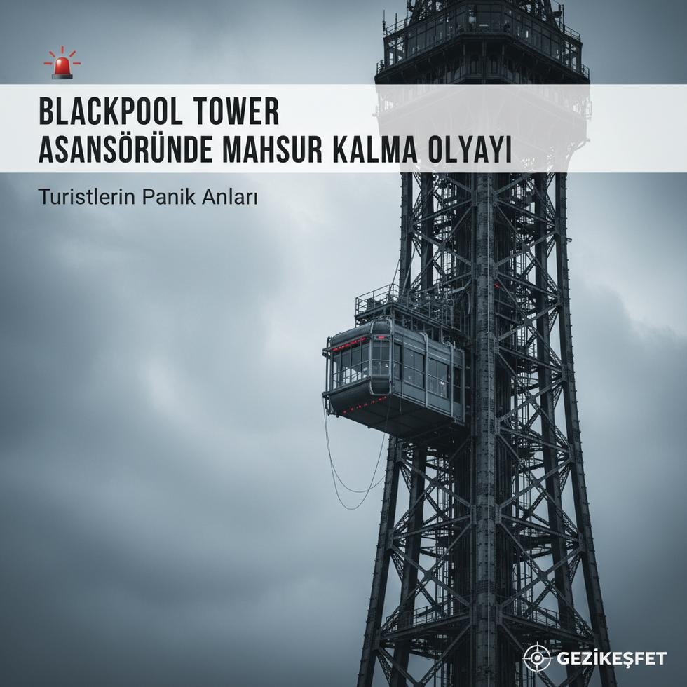 Blackpool Tower'da asansörde mahsur kalan insanlar