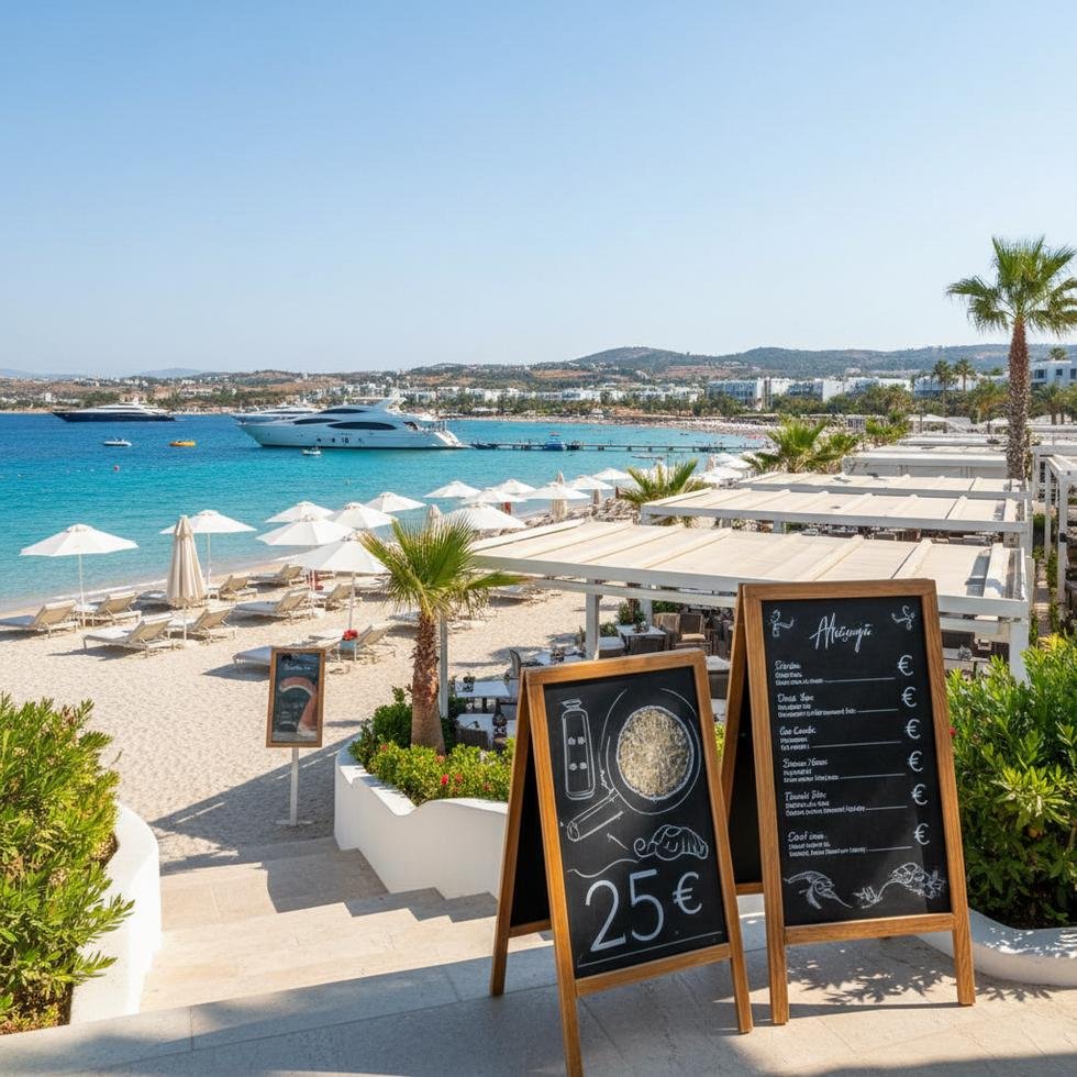 Bodrum'da lüks bir plaj ve Euro ile fiyatlandırılan menüler