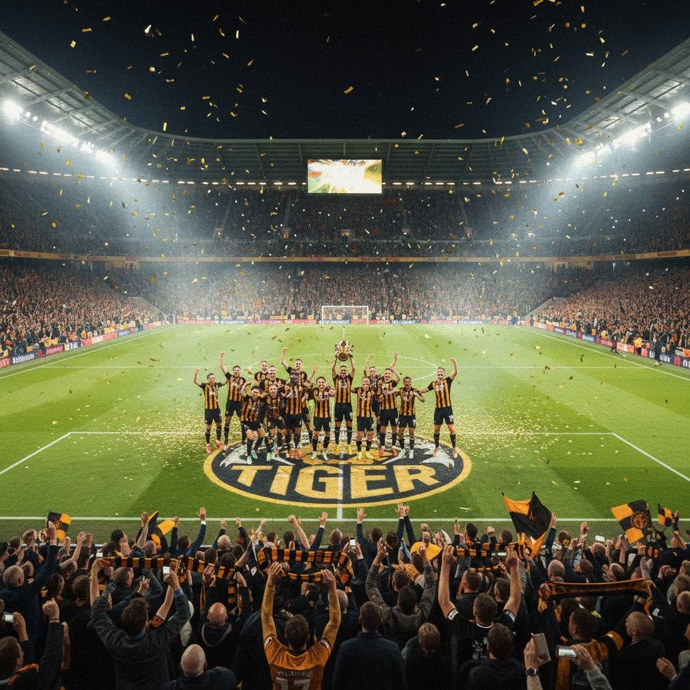 Hull City futbol takımının sahadaki zafer anı