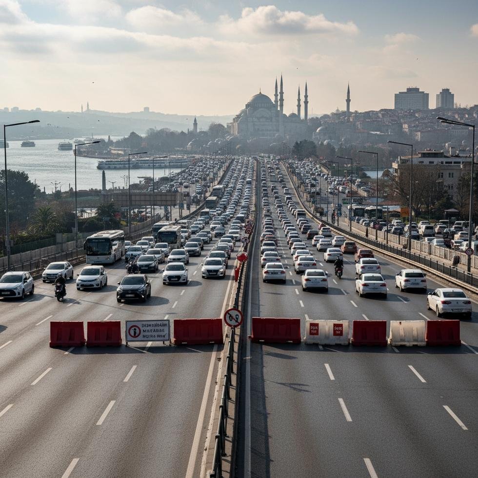 İstanbul'da kapalı yollar ve trafik işaretleri.