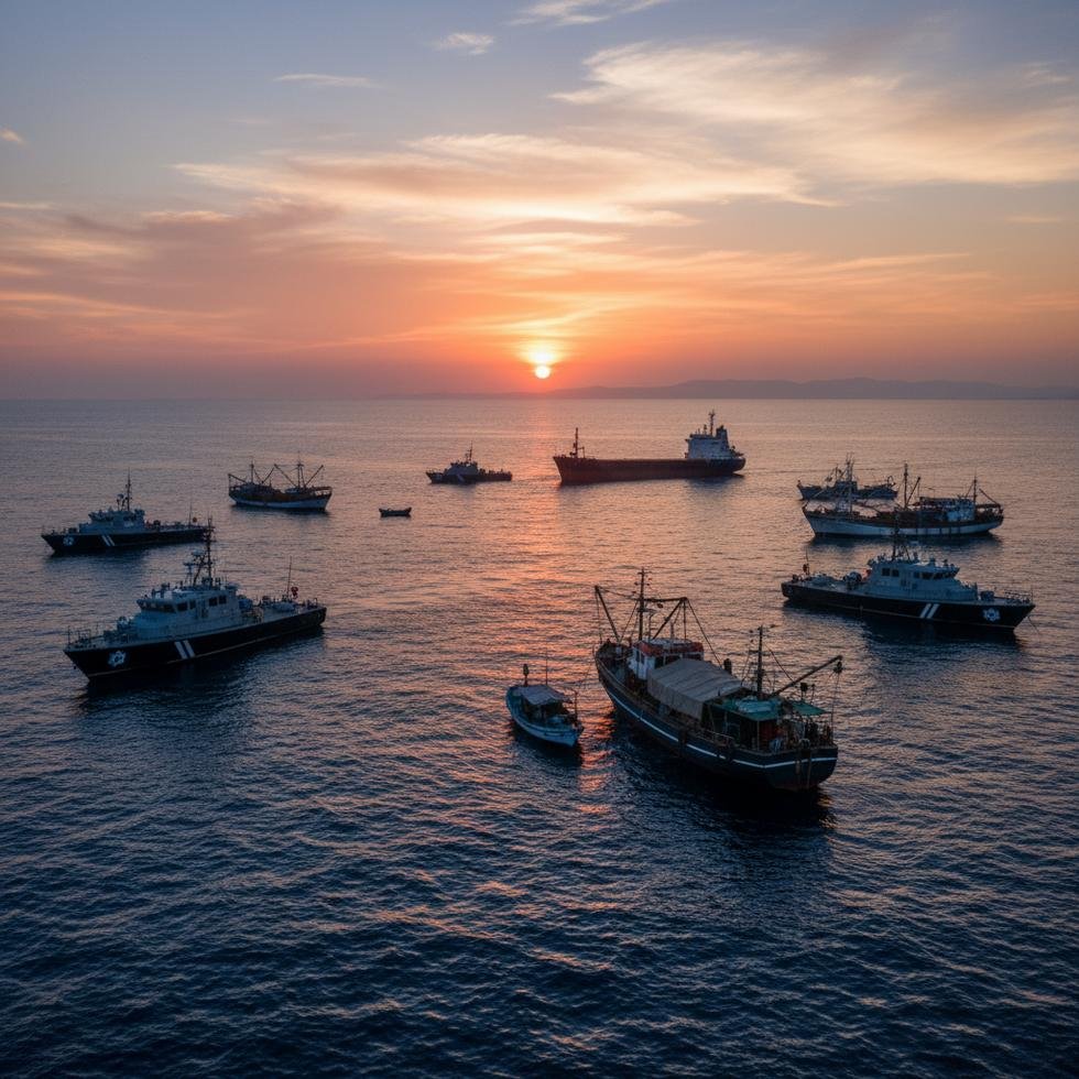 Israeli commandos intercepting boats near Cyprus.