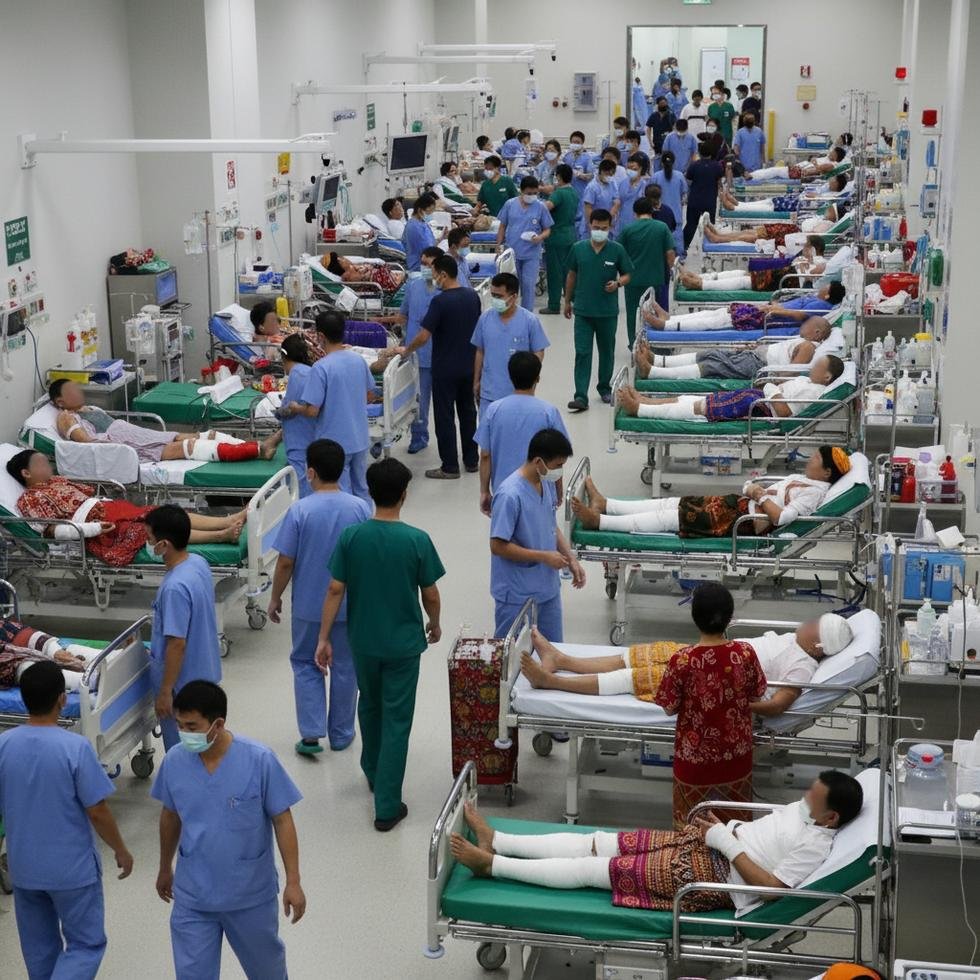 Hastanede doktorlar yaralılarla ilgileniyor