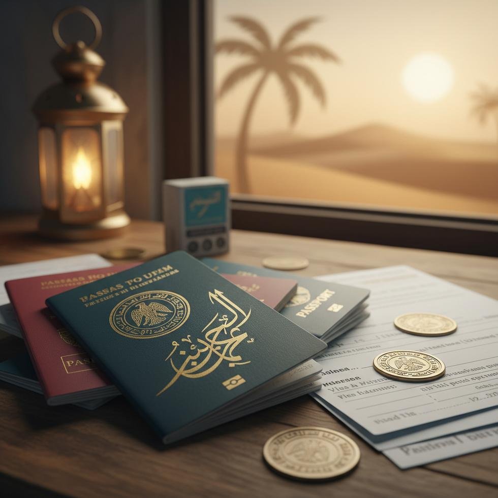 Pasaportlar ve Arapça yazılı vizeler
