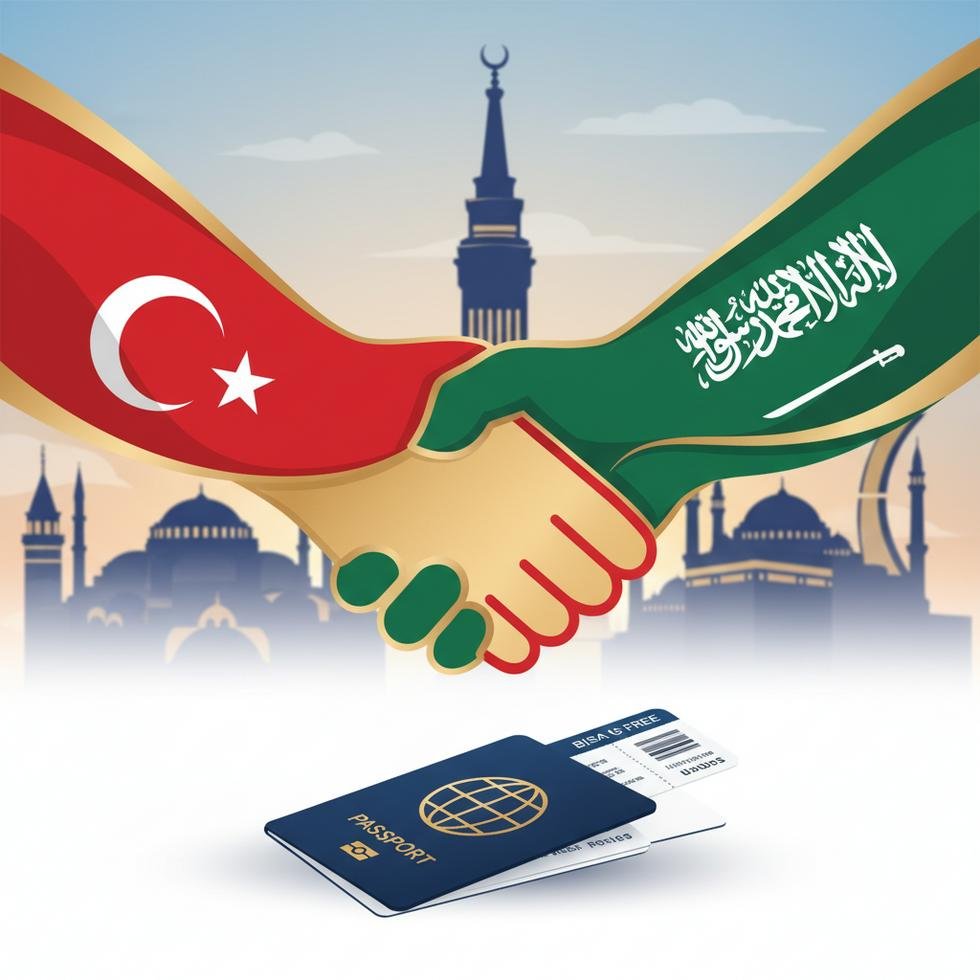 Türk ve Suudi Arabistan bayrakları ile el sıkışan diplomatlar