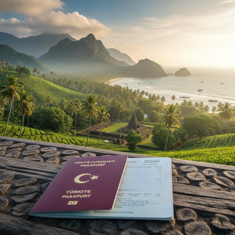 Türk pasaportu ve Sri Lanka manzarası
