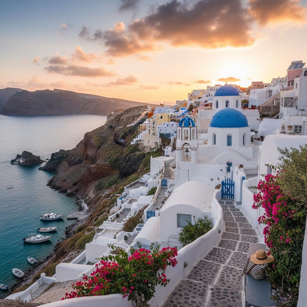 Santorini'de turist yoğunluğu ve güzel manzaralar