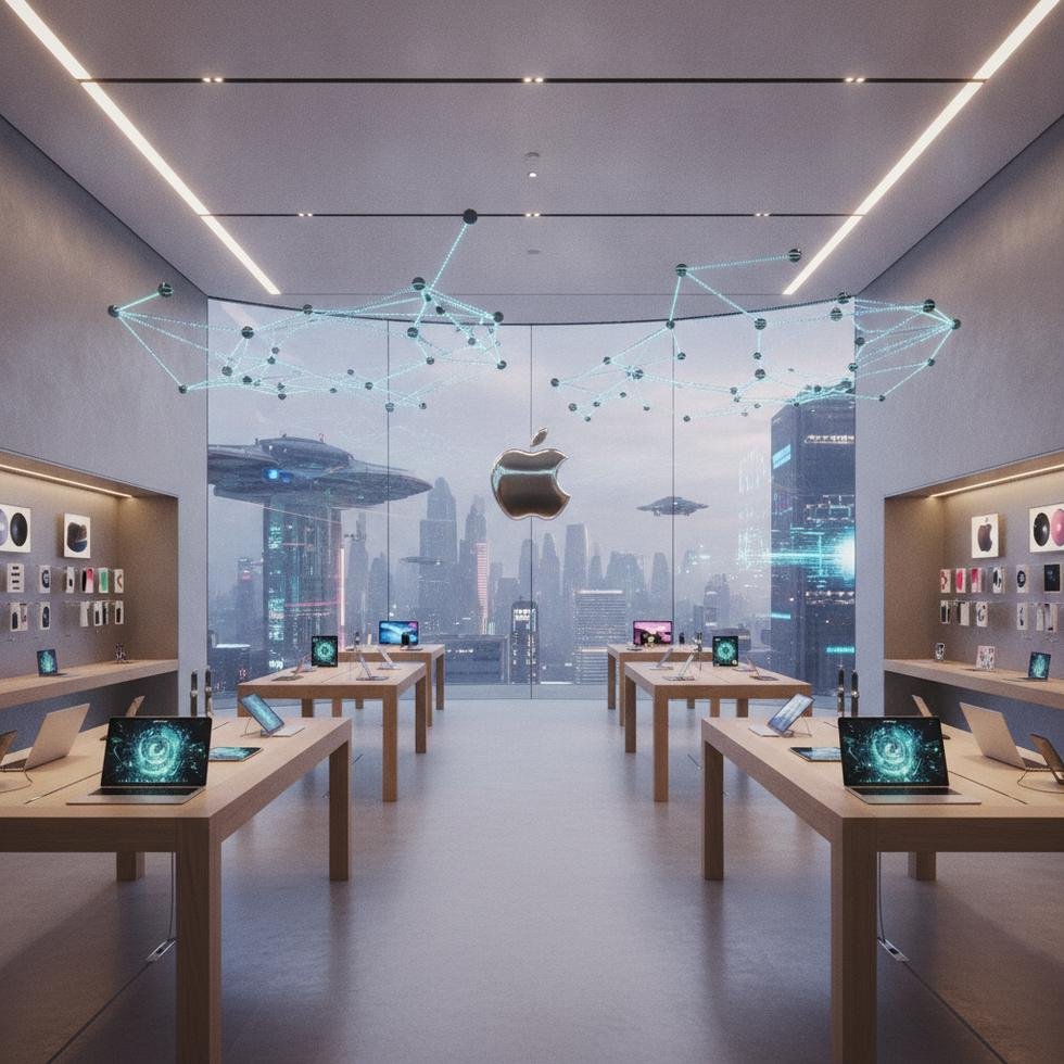 Modern Apple mağazasında sergilenen çeşitli ürünler.