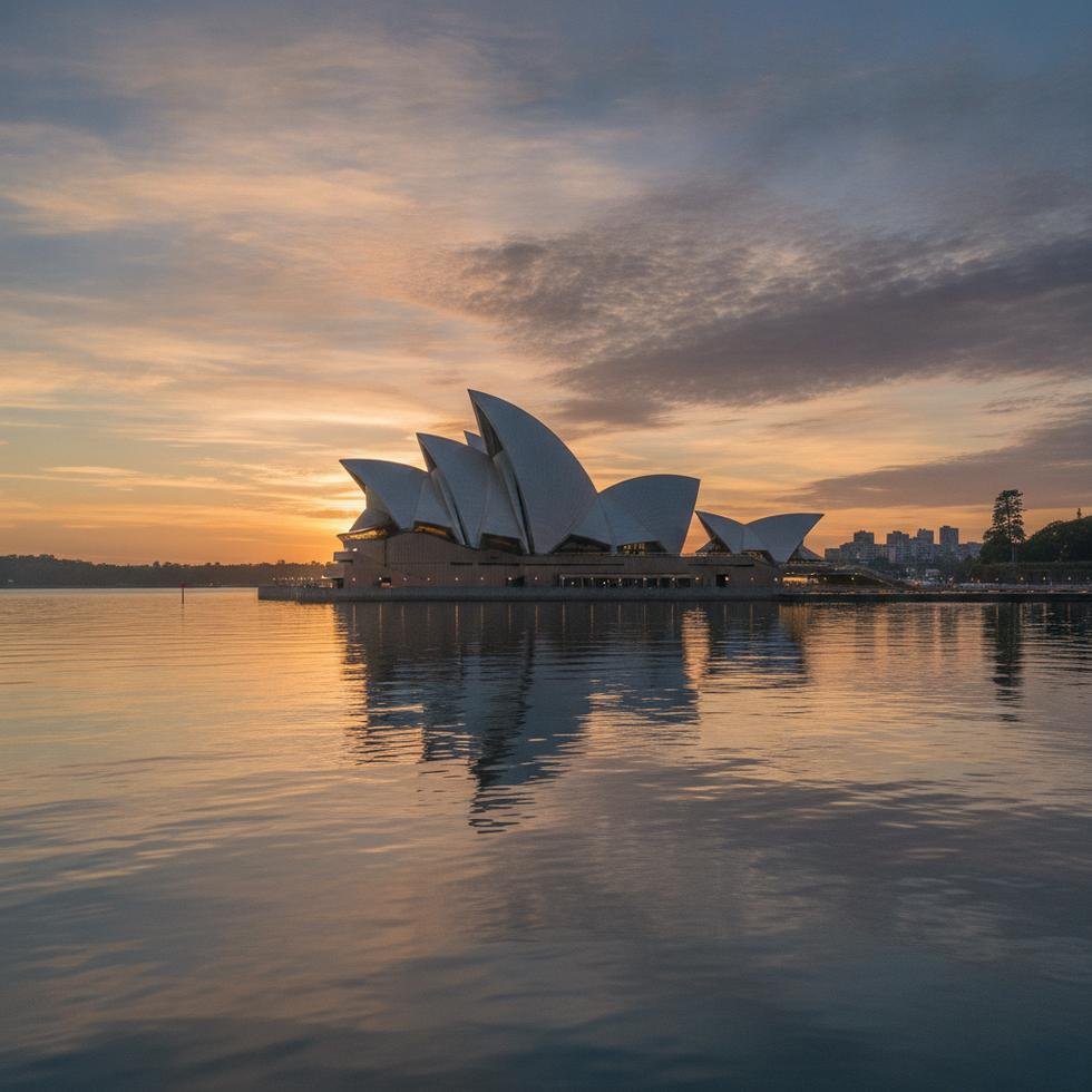 Sydney Opera House üzerinde akşam gün batımı