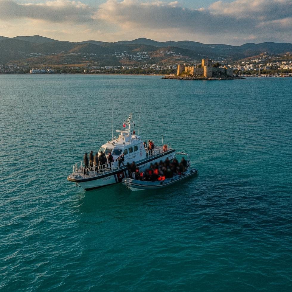 Bodrum'da kurtarılan kaçak göçmenler