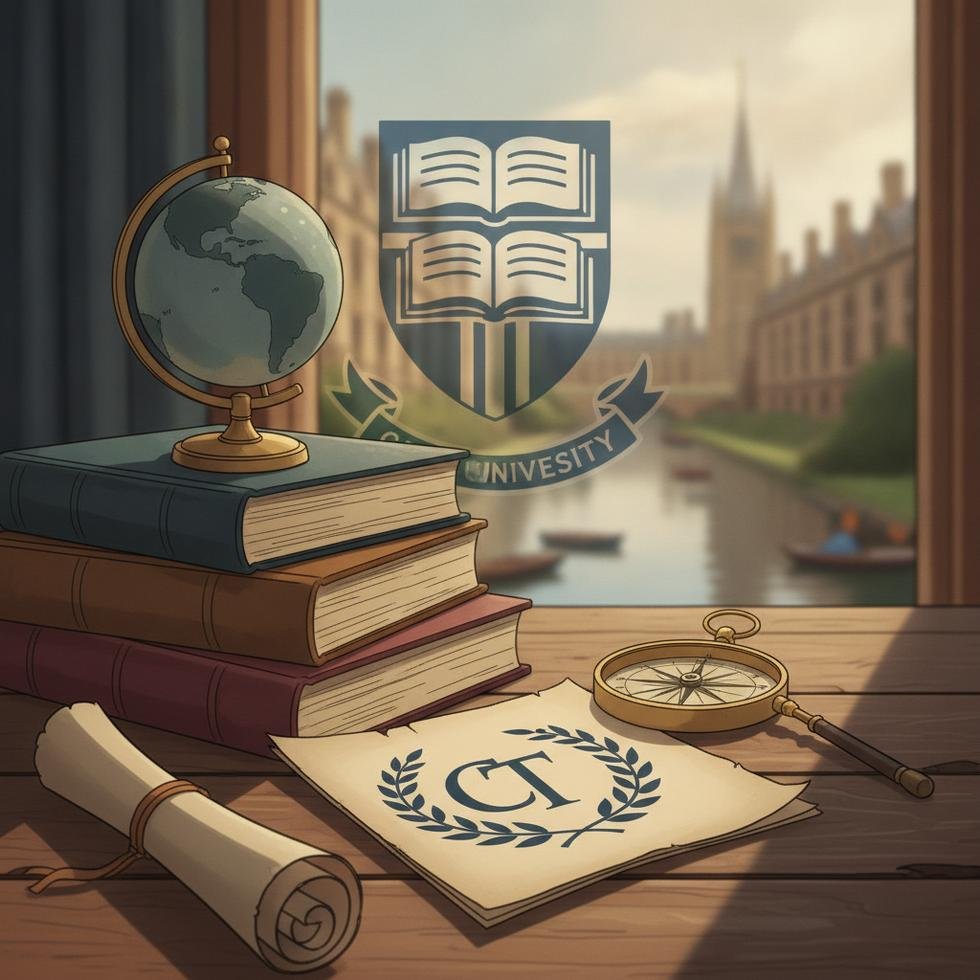 Cambridge Üniversitesi ve burs programını simgeleyen akademik ortam