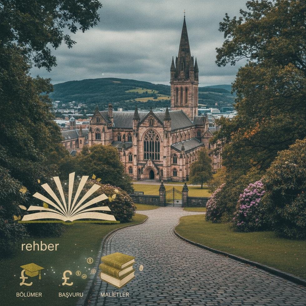 Glasgow Üniversitesi kampüsünden akademik binalar ve öğrenciler