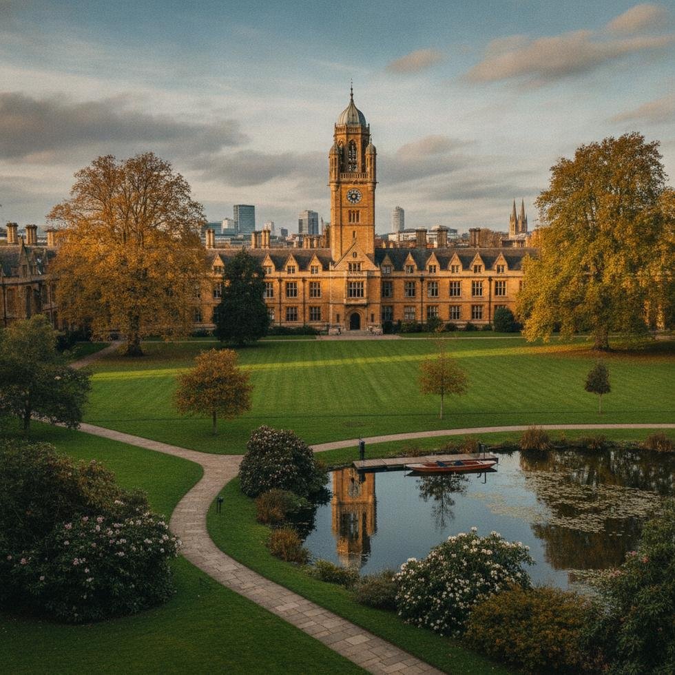 Nottingham Üniversitesi kampüs alanı, modern binalar ve yeşil çevre