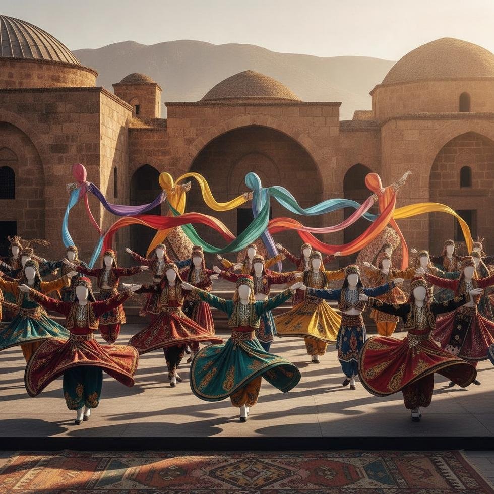 Siirt öğretmenlerinden bir dans topluluğu sahnede dans ediyor.