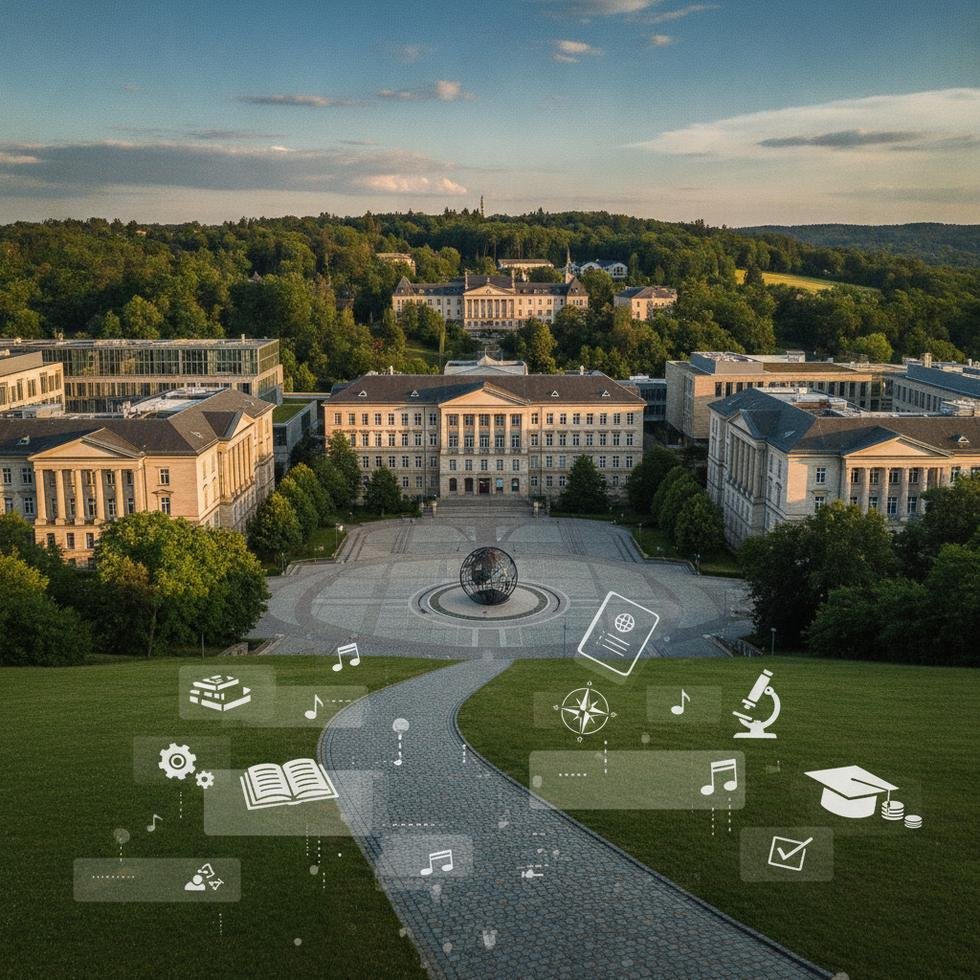 Stuttgart Üniversitesi kampüs görünümü ve modern binalar