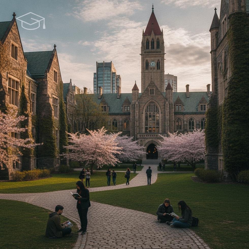 Toronto Üniversitesi kampüsü ve öğrenci grubu