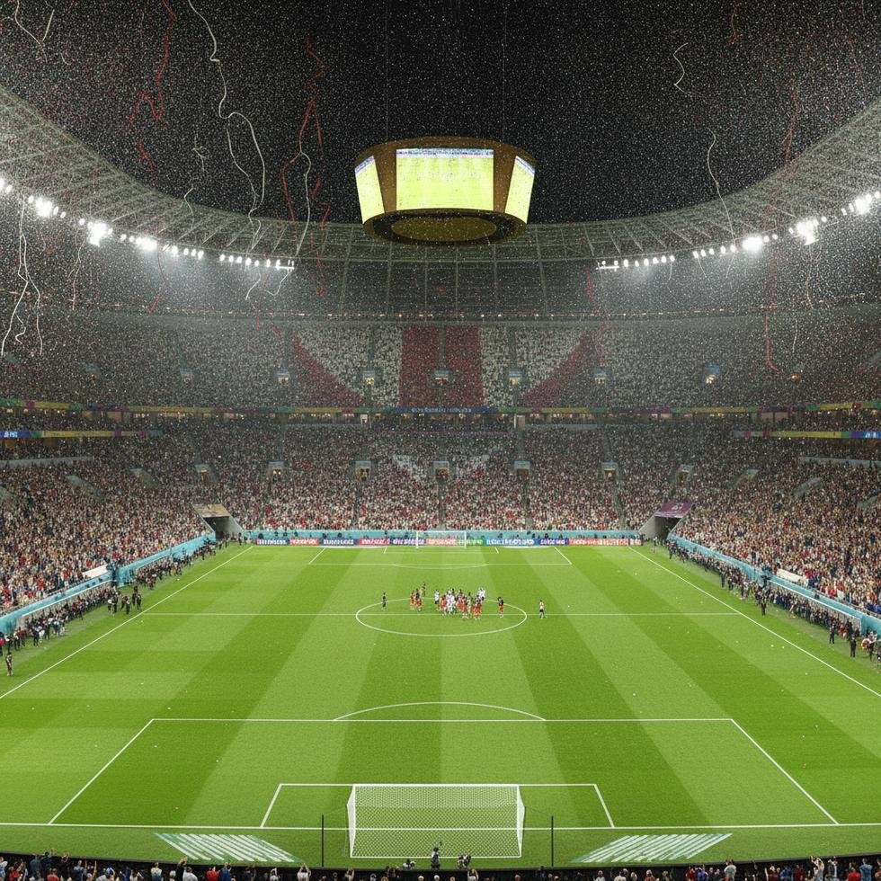 FIFA Dünya Kupası'nda bir futbol maçı sahnesi.