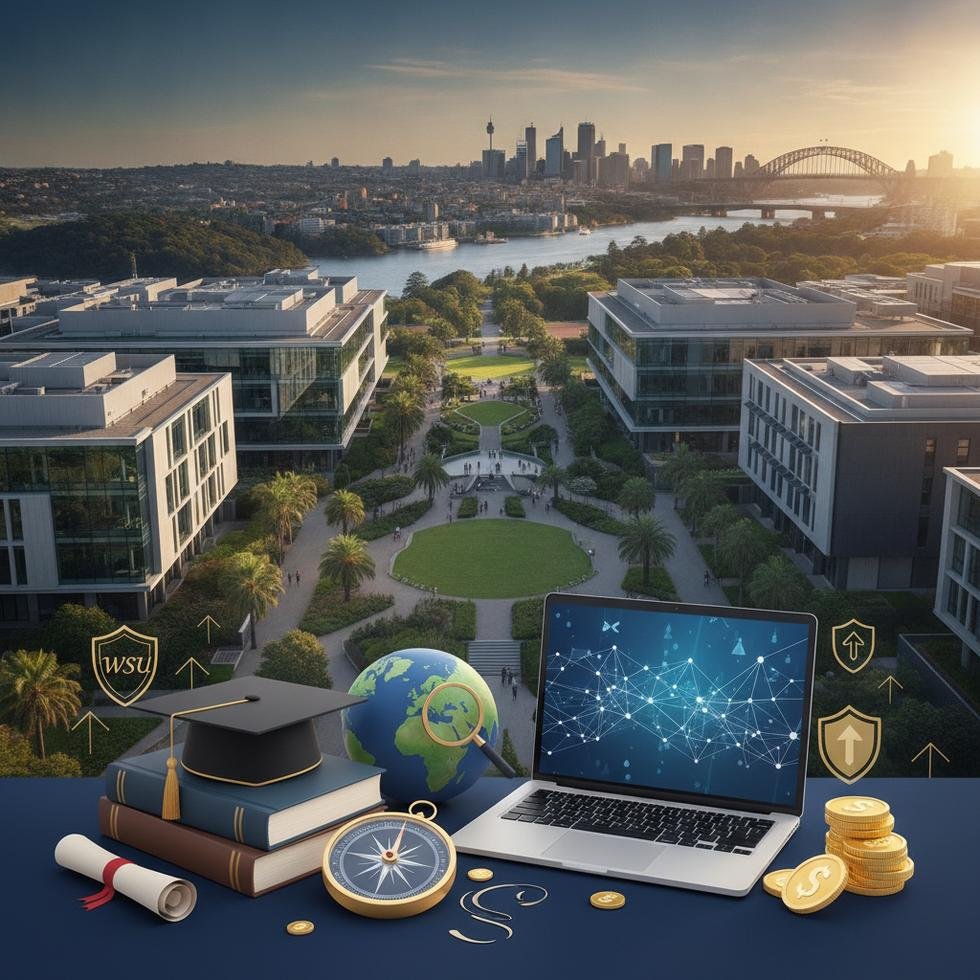 Western Sydney Üniversitesi kampüsü ve öğrenciler