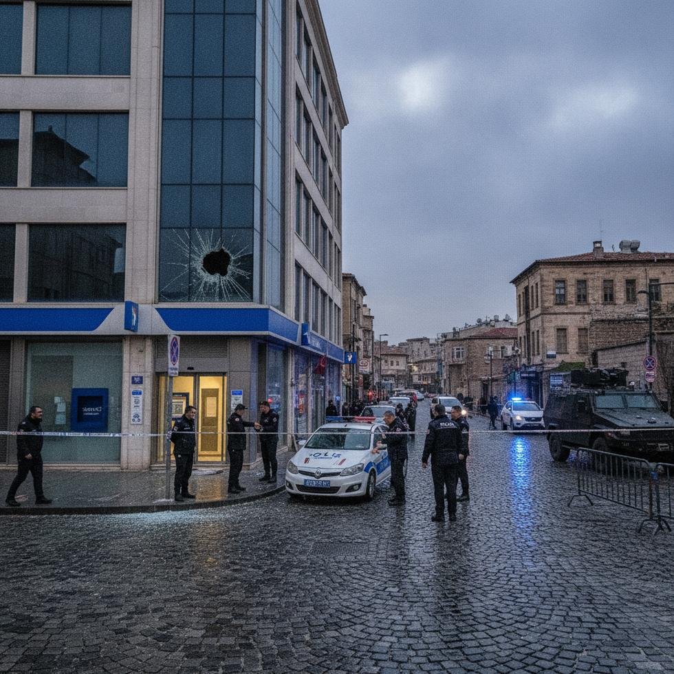 Bankada olay yeri incelemesi yapan güvenlik güçleri