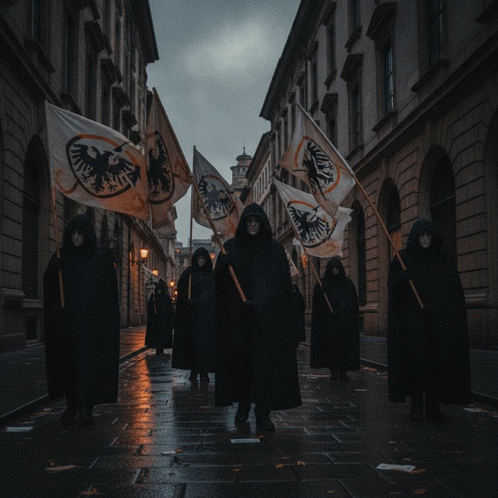 Maskelerle yürüyen ırkçı grup üyeleri