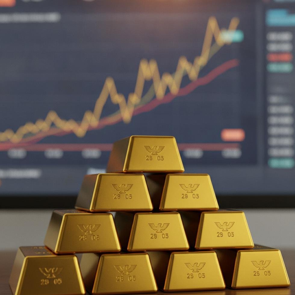 Altın külçeleri ve finansal haber raporu