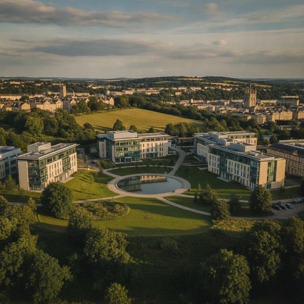 Bath Üniversitesi kampüsünden genel görünüm, modern eğitim tesisleri ve yeşil alanlar